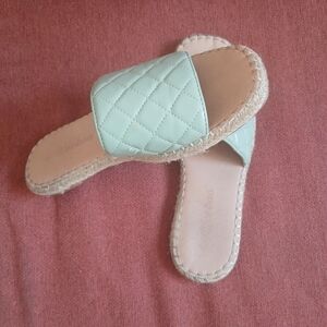 Mint Quilted Espadrille Slides
